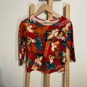 DB Sport vintage 1980’s Folies Bergere print velvet shirt, made in the U.S.A siz